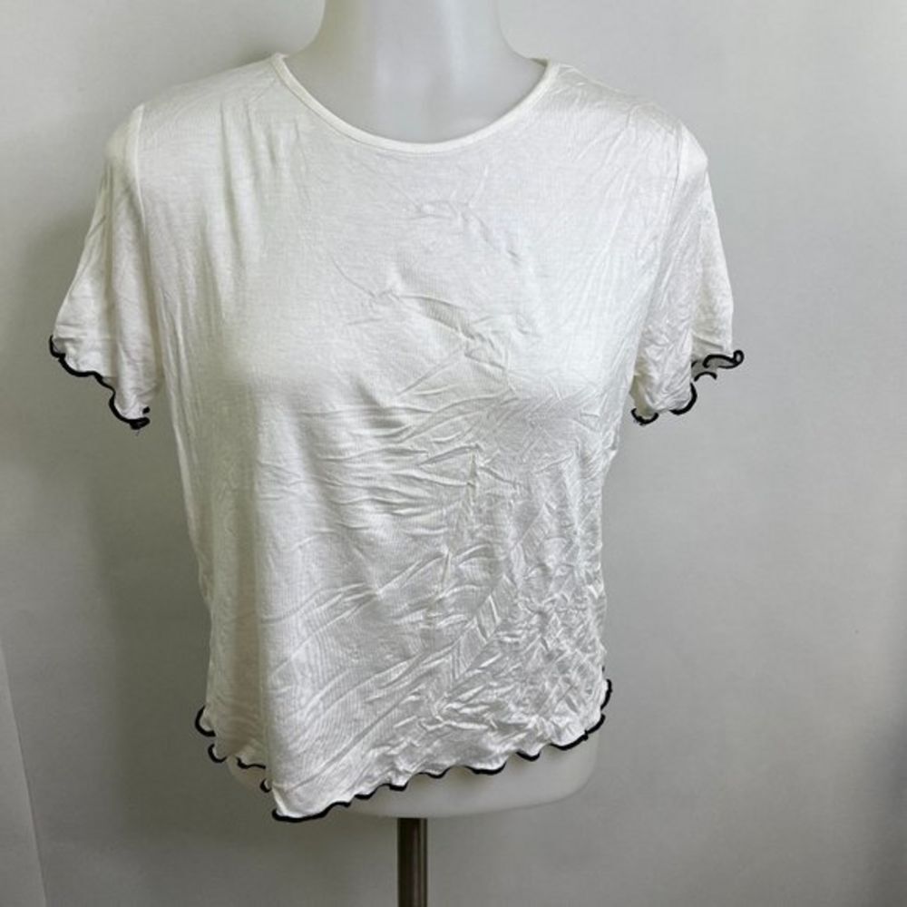 Crop Top L White Black Scallop Ruffle Short Sleeve Ragstock Heart Hips New with